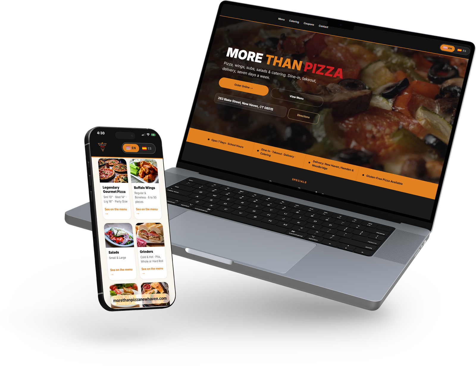 More Than Pizza on a laptop and a phone